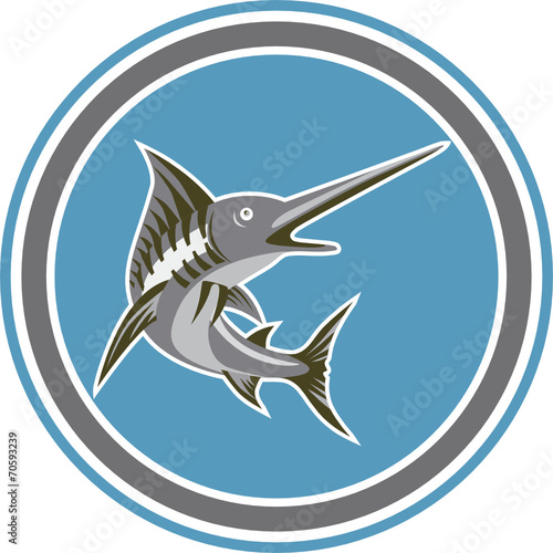 Blue Marlin Fish Jumping Circle Retro