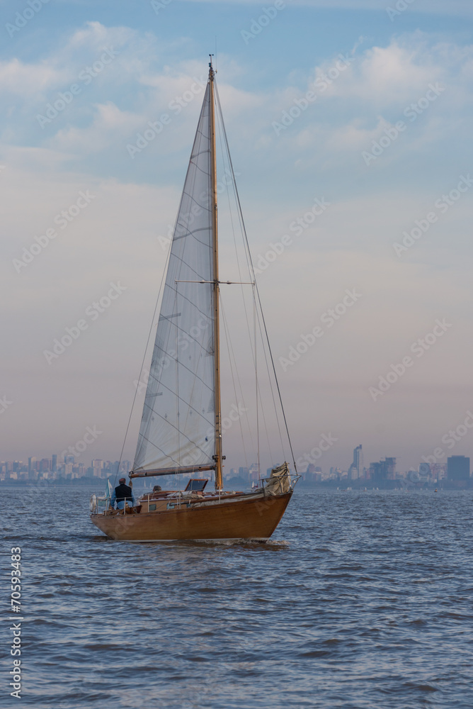 Sailing at Rio de la Plata River, Buenos Aires City. Argentina.
