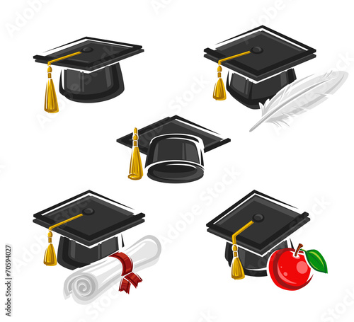 Graduation cap set. Vector
