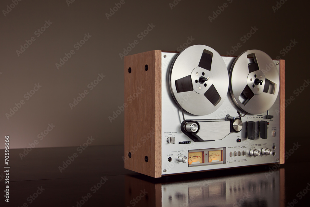 Analog Stereo Open Reel Tape Deck Recorder Vintage Closeup Stock Photo