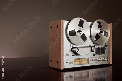 Analog Stereo Open Reel Tape Deck Recorder Vintage Closeup