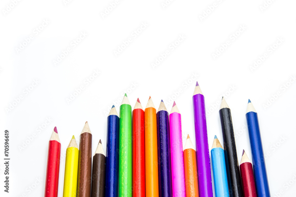 Colored pencils on white background Colored pencils on white background