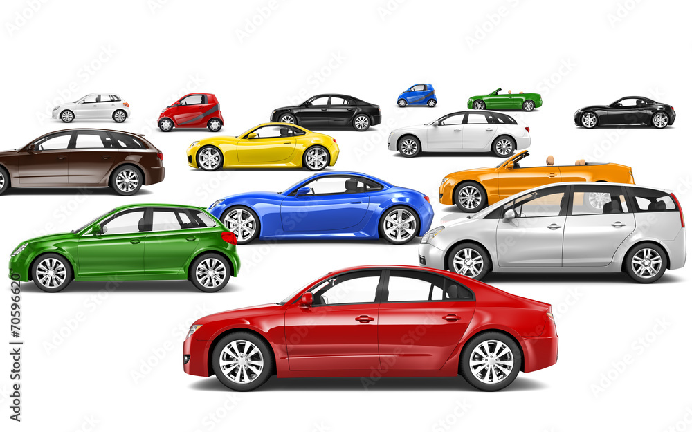 Multi-Colored Cars All Facing Left Direction Multi-Colored Cars All Facing Left Direction