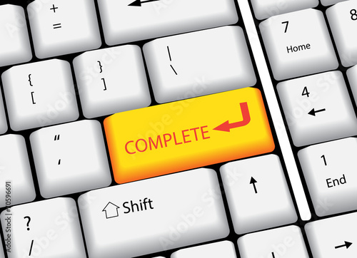 Black keyboard Computer with word Complete, vector illustration