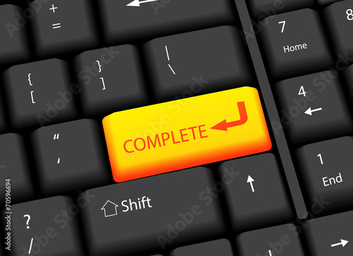 Black keyboard Computer with word Complete, vector illustration