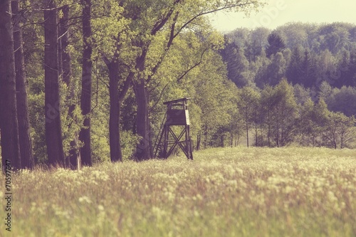 Hunt tower near the forest - vintage style