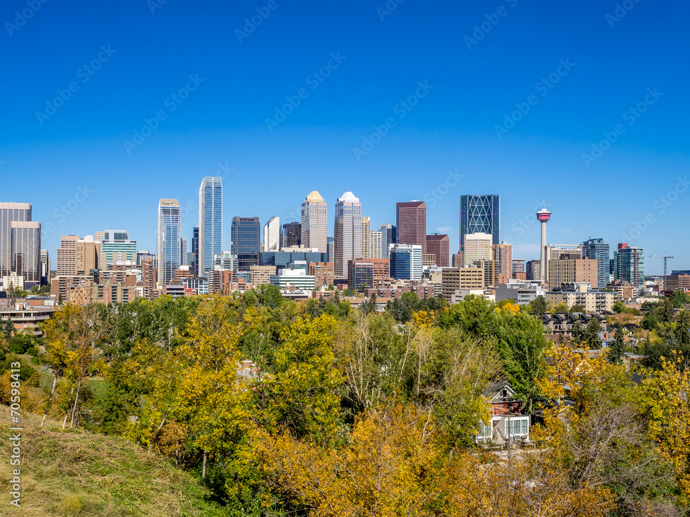Obraz premium Calgary skyline from the south looking north in fall
