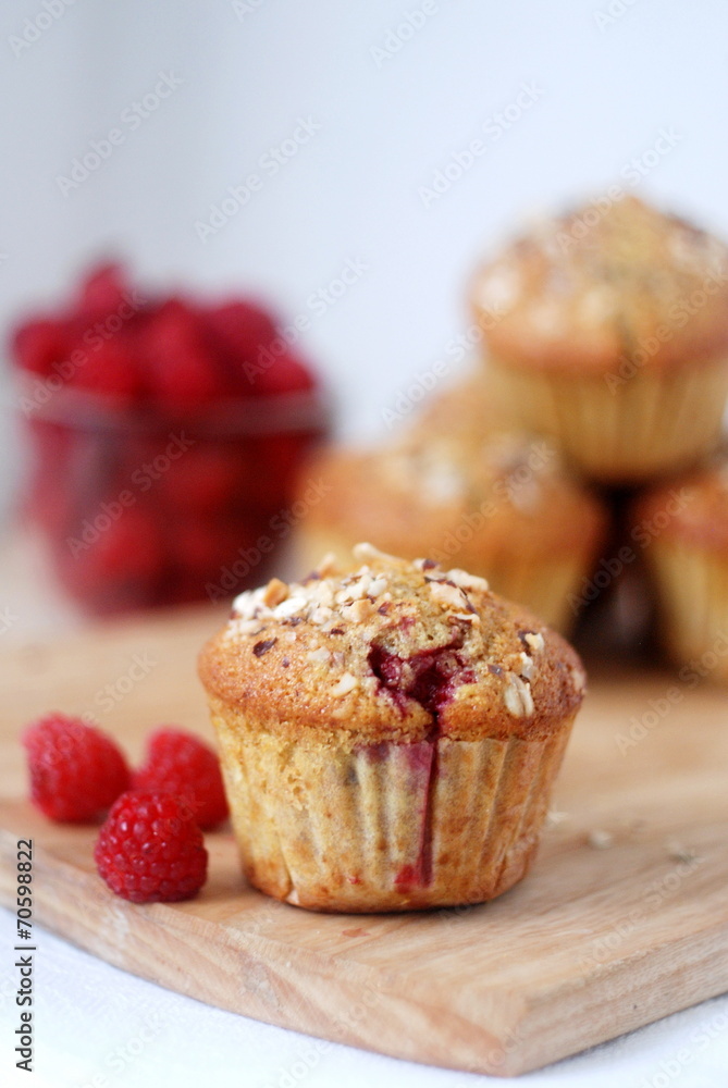 Raspberry muffins, selective focus Raspberry muffins, selective focus