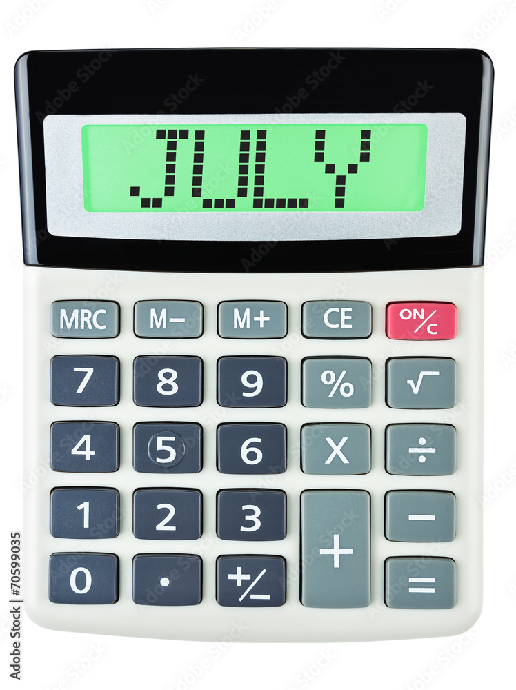 Calculator with JULY on display isolated on white background Calculator with JULY on display isolated on white background