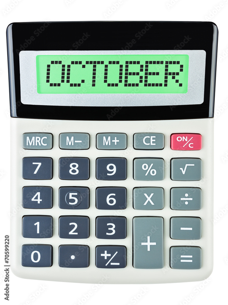 Calculator with OCTOBER on display isolated on white background Calculator with OCTOBER on display isolated on white background