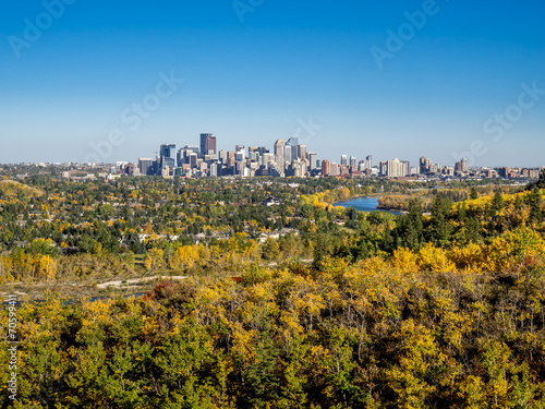 Bow river valley in Calgary, Alberta during autumn.