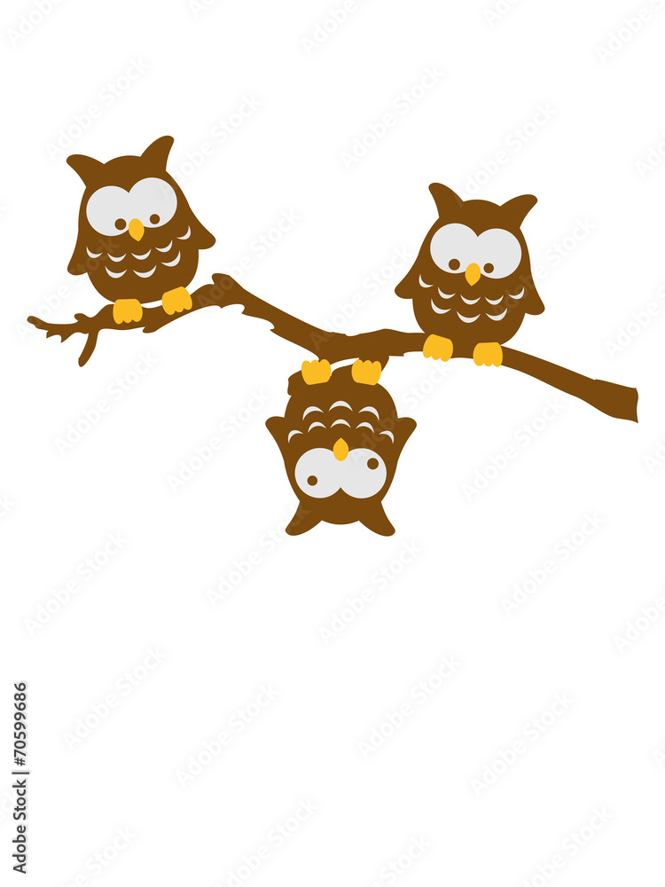 Ast Eulen Lustig Kopfüber Uhu verrückt StockIllustration Adobe Stock