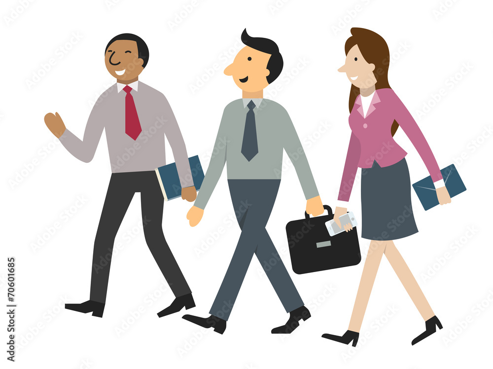 Businesspeople walking and talking