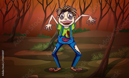 A forest with a zombie
