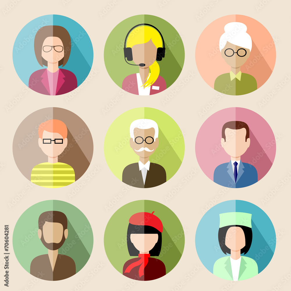 Set of circle flat icons with people. vector illustration Set of circle flat icons with people. vector illustration