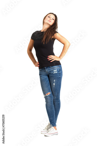 Beautiful standing woman posing head tilted back