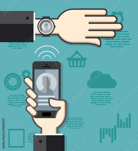 Smartwatch and smartphone communication. Smartphone sending cont