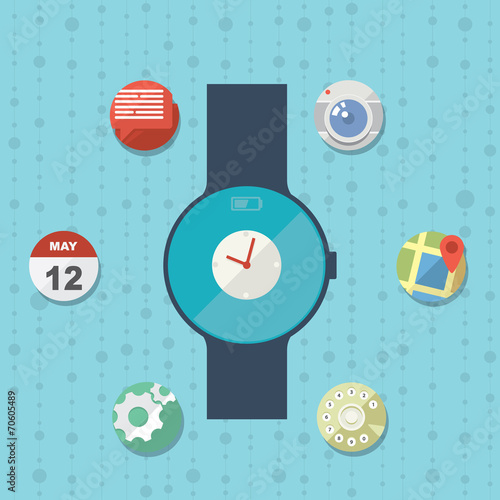 Smart watch concept with icons in modern flat design