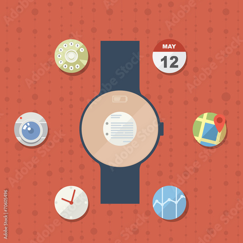 Smart watch concept with icons in modern flat design