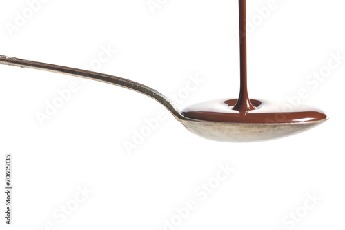 Chocolate poured into a spoon