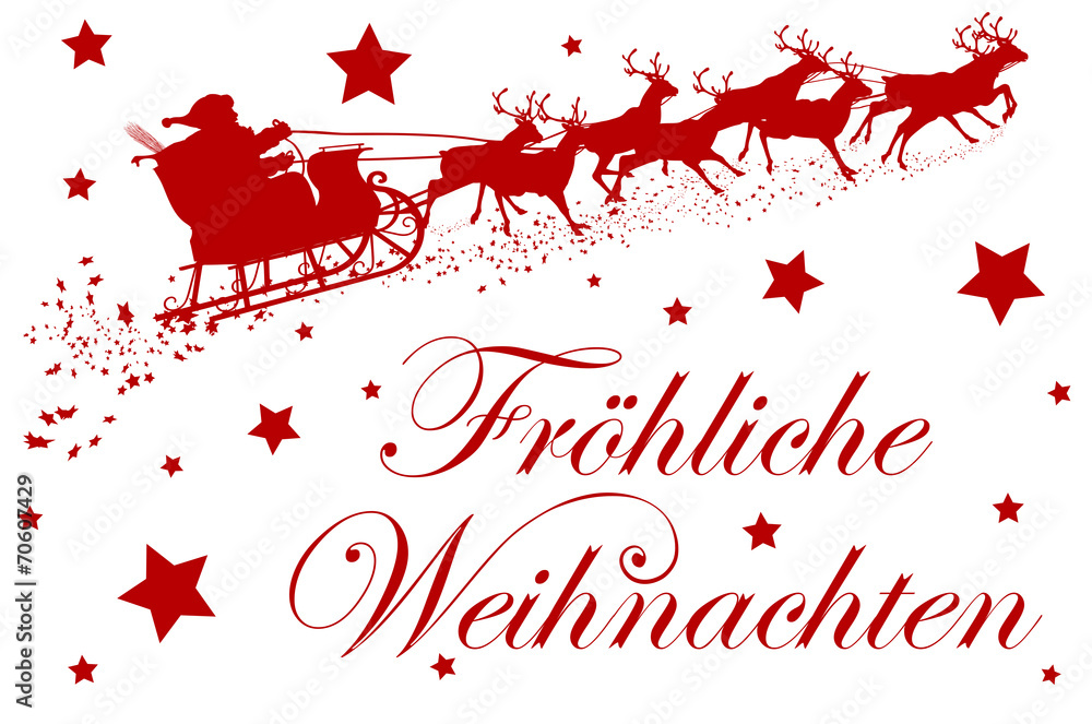 Fröhliche Weihnachten, Grußkarte, Rentiere, Weihnachtsmann, 2D