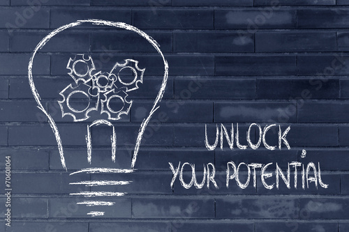 unlock your potential, lightbulb with gearwheels