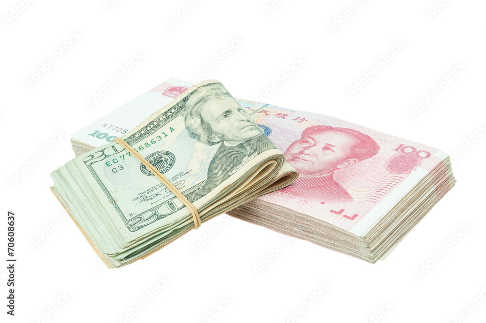 Dollar USA and RMB Chinese isolated with clipping path. Dollar USA and RMB Chinese isolated with clipping path.