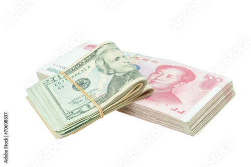 Dollar USA and RMB Chinese isolated with clipping path.