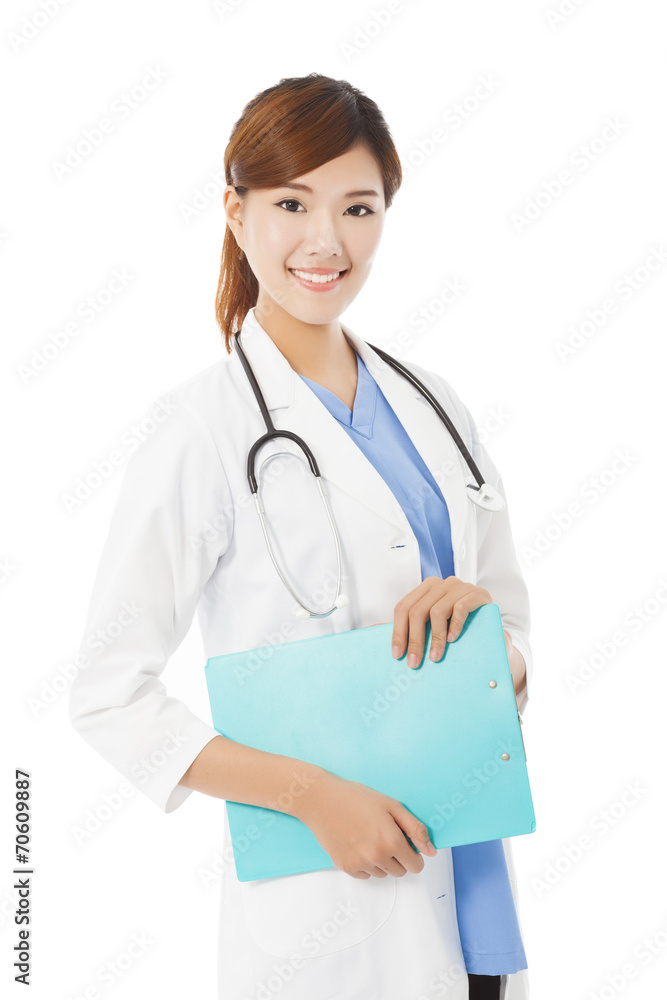 full length young smiling professional Doctor with document full length young smiling professional Doctor with document