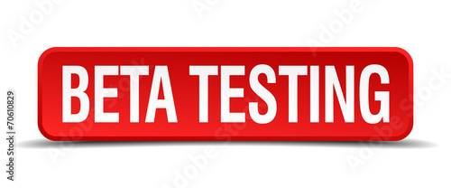 beta testing red square button isolated on white background