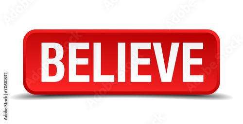 believe red square button isolated on white background