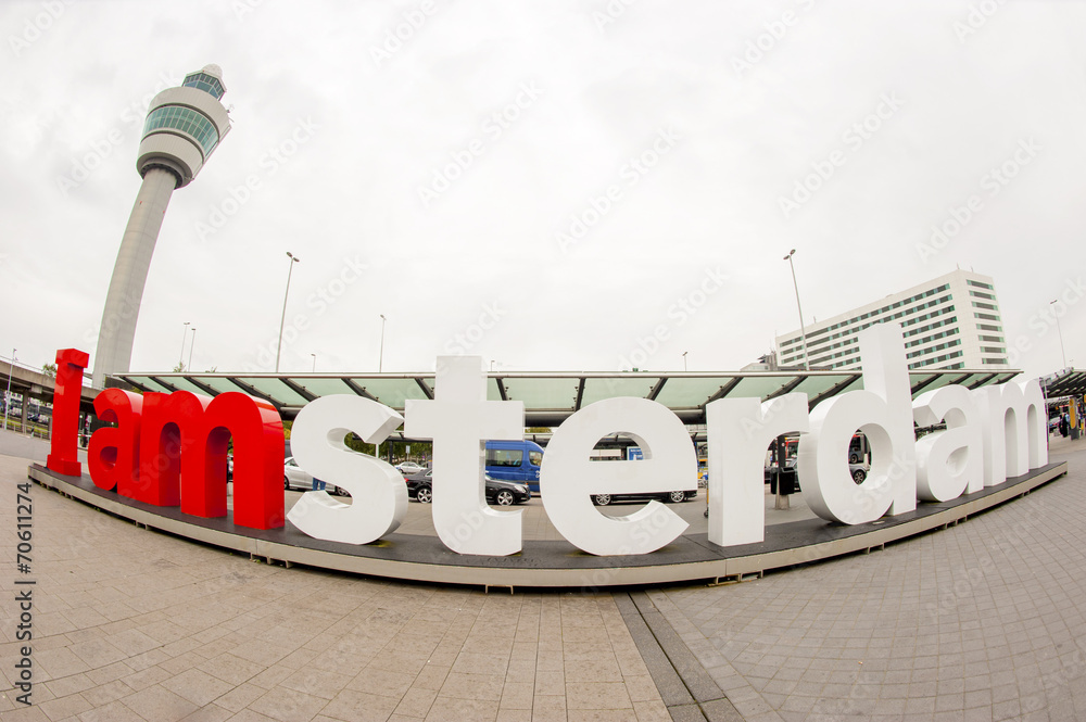Fototapeta premium Wide angle view of the I am Amsterdam sign