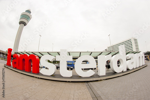 Wide angle view of the I am Amsterdam sign
