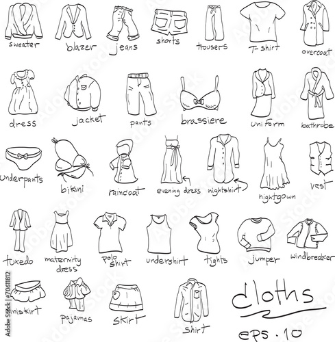 hand drawn set of cloths, doodles