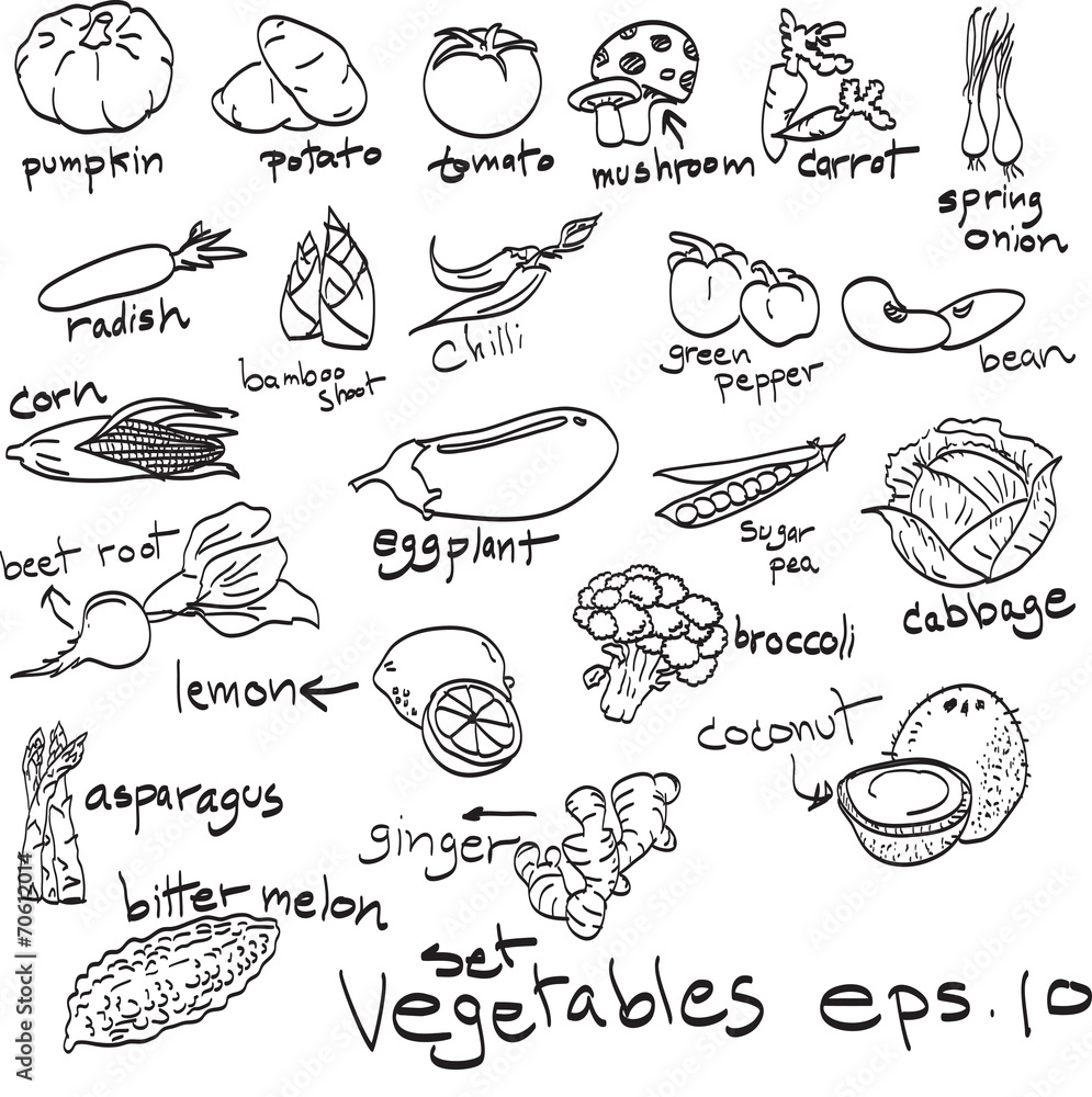 hand drawn set of vegetables, doodles