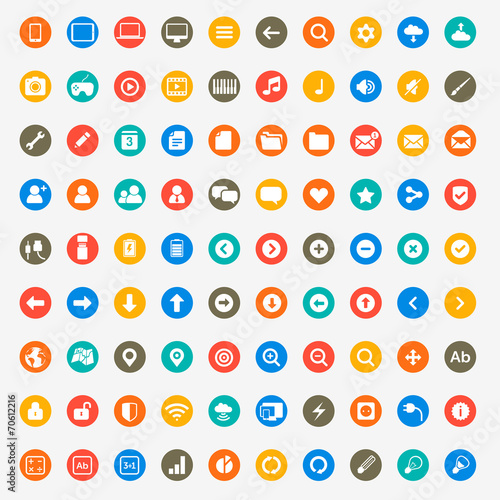 Multimedia icons set for web and mobile in circles