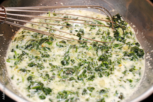 Preparing Egg Quiche with Healthy Spinach and Cheese