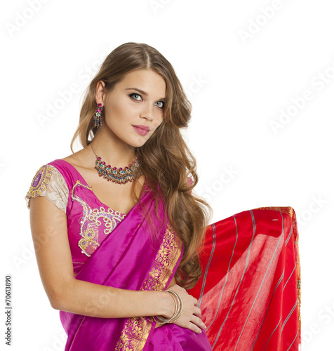 Young pretty woman in indian red dress