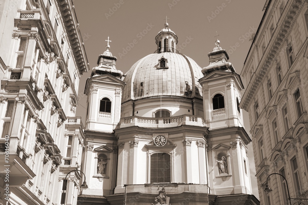 Vienna Peterskirche, Austria - sepia tone monochrome image