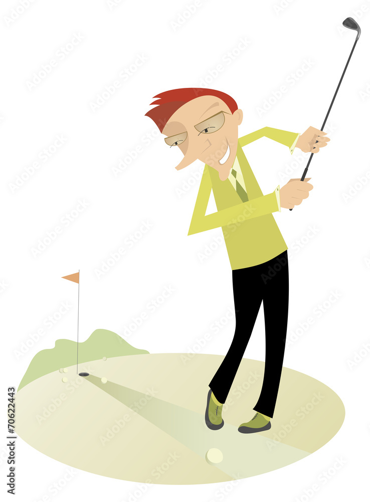 Smiling golfer on the golf course - obrazy, fototapety, plakaty 