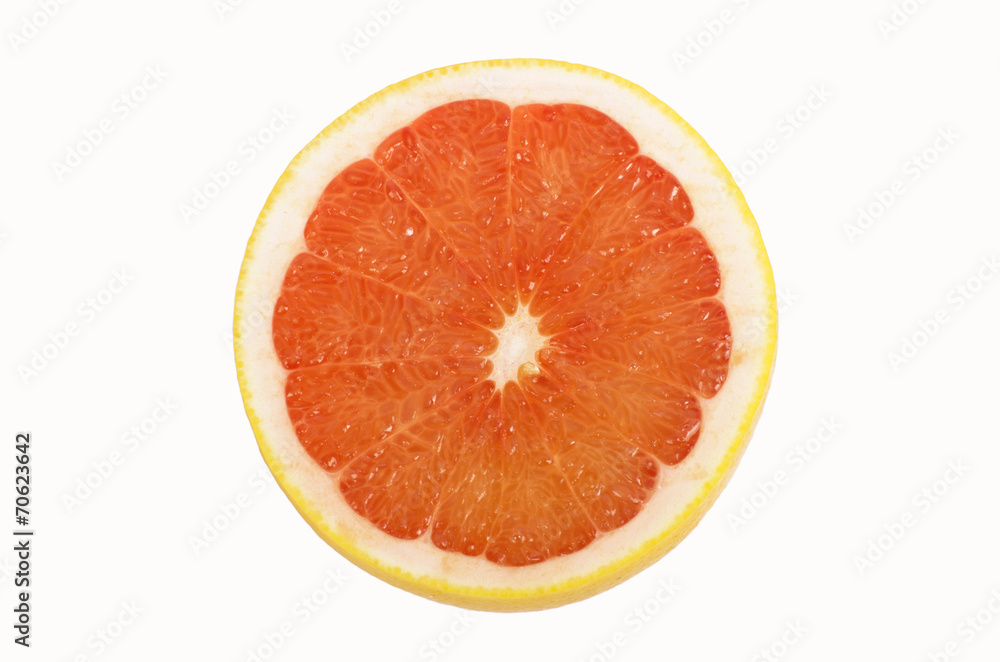 Ripe sliced of red grapefruit isolated on white background Ripe sliced of red grapefruit isolated on white background