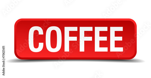 Coffee red square button isolated on white background