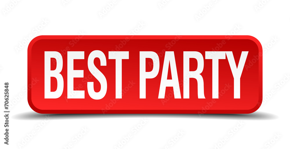 best party red square button isolated on white background best party red square button isolated on white background