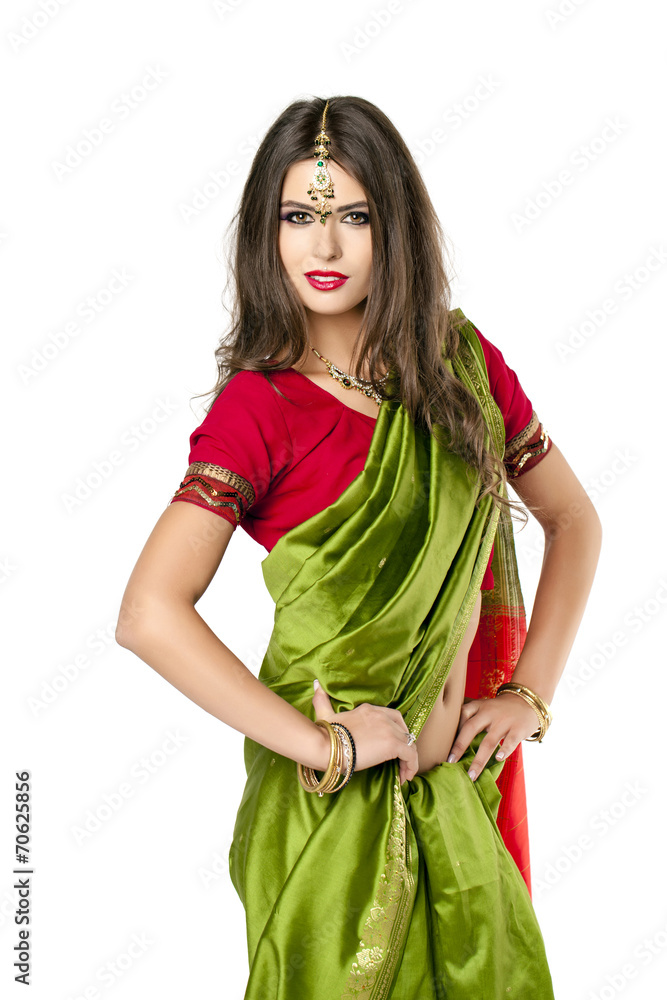Young pretty woman in indian red dress Young pretty woman in indian red dress