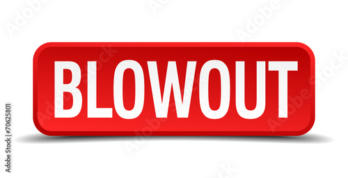 blowout red square button isolated on white background