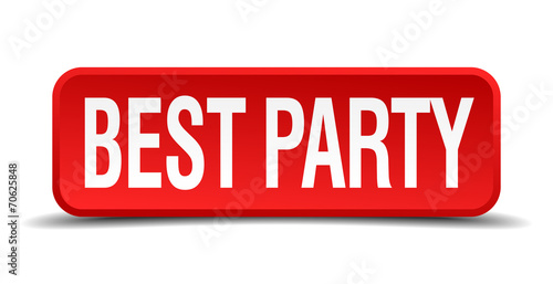 best party red square button isolated on white background