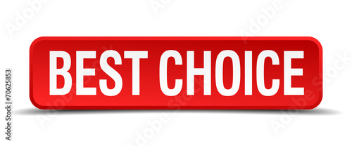 best choice red square button isolated on white background