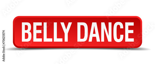 belly dance red square button isolated on white background