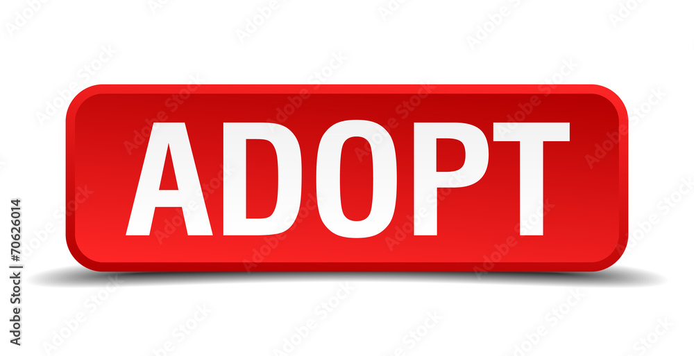 Adopt red square button isolated on white background Adopt red square button isolated on white background