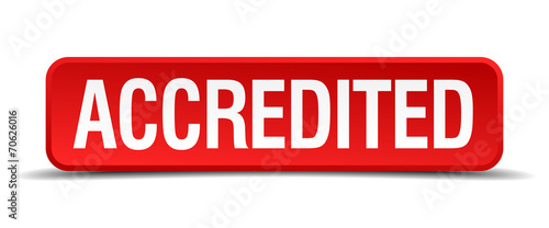 accredited red square button isolated on white background